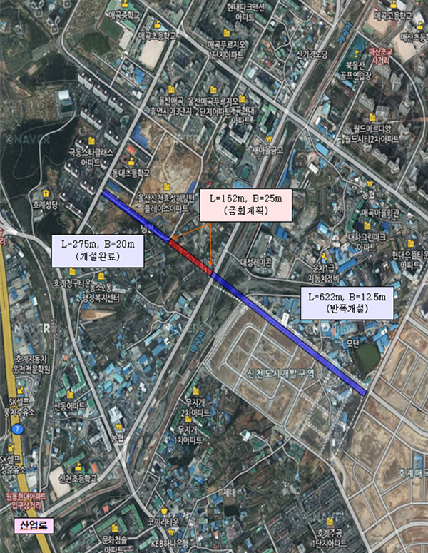 매곡천~동대초교 도로 개설(대3-55호선) 위치도