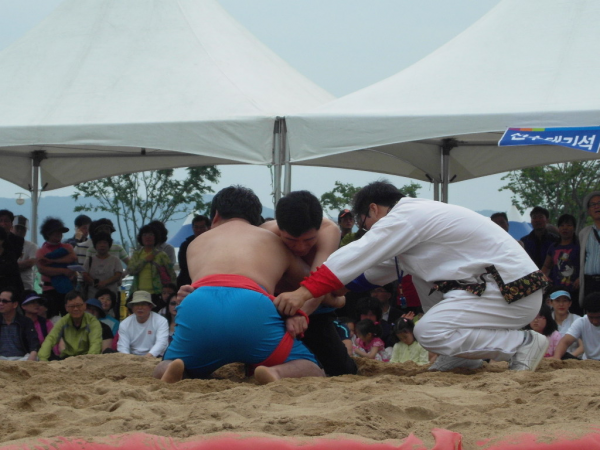태화강 물축제 기간중 읍면동 경기인 씨름경기 참석 장면입니다.