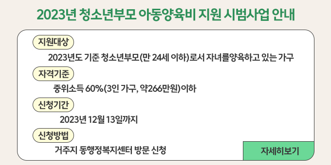 2023년도 청소년부모 아동양육비 지원 시범사업 안내